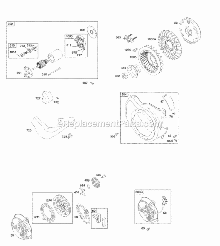 Blower Housing Electric Starter Flywheel Rewind Starter Diagram and Parts List for 122332-4115-B8  Briggs and Stratton Engine